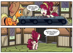 Size: 1309x958 | Tagged: safe, artist:tonyfleecs, idw, imported from derpibooru, applejack, cherry jubilee, earth pony, pony, spoiler:comic, spoiler:comicff33, cherry, comic, female, food, mare, official comic