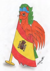 Size: 1992x2806 | Tagged: safe, artist:summerium, imported from derpibooru, oc, oc only, oc:summer lights, pegasus, pony, flag, solo, spain