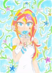 Size: 2472x3484 | Tagged: safe, artist:deeemperor, artist:dragonemperror2810, imported from derpibooru, sunset shimmer, equestria girls, female, flower, flower in hair, humanized, solo, traditional art