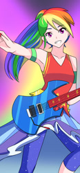 Size: 890x1920 | Tagged: safe, artist:jonfawkes, imported from derpibooru, rainbow dash, equestria girls, legend of everfree, armpits, crystal gala, electric guitar, female, guitar, musical instrument, solo