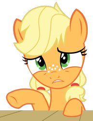 Size: 2103x2731 | Tagged: safe, artist:sketchmcreations, imported from derpibooru, applejack, where the apple lies, concerned, female, frown, raised hoof, simple background, solo, teenage applejack, transparent background, vector