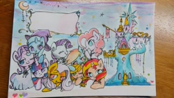 Size: 1200x675 | Tagged: safe, artist:naginiko, imported from derpibooru, applejack, fluttershy, pinkie pie, rainbow dash, rarity, starlight glimmer, sunset shimmer, trixie, twilight sparkle, alicorn, pony, unicorn, mane nine, mane six, twilight sparkle (alicorn)