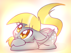 Size: 1600x1200 | Tagged: safe, artist:thegreatrouge, imported from derpibooru, derpy hooves, pegasus, pony, cute, derpabetes, female, gradient background, lying down, mare, prone, smiling, solo