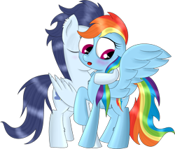 Size: 1819x1547 | Tagged: safe, artist:brok-enwings, imported from derpibooru, rainbow dash, soarin', pony, backwards cutie mark, duo, male, shipping, simple background, soarindash, straight, transparent background