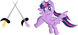 Size: 3924x1769 | Tagged: safe, artist:brok-enwings, imported from derpibooru, twilight sparkle, alicorn, pony, female, fencing, magic, simple background, solo, telekinesis, transparent background, twilight sparkle (alicorn)