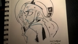 Size: 1280x722 | Tagged: safe, artist:tigerdehavilland, imported from derpibooru, princess luna, human, female, humanized, inktober, monochrome, solo, traditional art