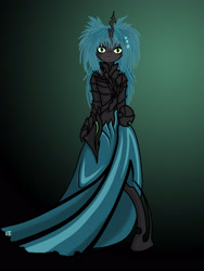 Size: 1920x2560 | Tagged: dead source, safe, artist:vadkaart, imported from derpibooru, queen chrysalis, anthro, changeling, changeling queen, clothes, dress, female, solo