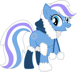 Size: 715x666 | Tagged: safe, artist:cloudy glow, artist:cloudyglow, imported from derpibooru, snowflake (g3), earth pony, pony, blue coat, cape, cloak, clothes, female, freckles, g3, g3 to g4, g4, generation leap, i can't believe it's not hasbro studios, show accurate, simple background, snow, snowflake, socks, solo, transparent background, vector