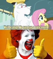 Size: 532x596 | Tagged: safe, imported from derpibooru, bulk biceps, fluttershy, rainbow falls, clown, exploitable meme, meme, replacement meme, ronald mcdonald, thumbs up