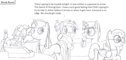 Size: 1211x583 | Tagged: safe, artist:dsb71013, imported from derpibooru, bon bon (g1), oc, oc:amber spark, oc:rhapsody, my little pony tales, comic, g1, monochrome