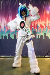 Size: 683x1024 | Tagged: safe, imported from derpibooru, dj pon-3, vinyl scratch, human, 2016, clothes, cosplay, costume, dubstep gun, irl, irl human, photo, rubronycon, solo