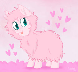 Size: 900x840 | Tagged: safe, artist:flourret, imported from derpibooru, oc, oc only, oc:fluffle puff, :p, cute, ear fluff, female, heart, looking back, mare, signature, smiling, solo, standing, tongue out