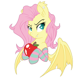 Size: 3000x3000 | Tagged: safe, artist:dfectivedvice, artist:fluttershyelsa, color edit, edit, imported from derpibooru, fluttershy, bat pony, pony, apple, clothes, colored, female, flutterbat, food, race swap, simple background, socks, solo, spread wings, striped socks, transparent background