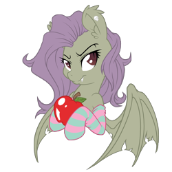 Size: 3000x3000 | Tagged: safe, artist:dfectivedvice, artist:fluttershyelsa, color edit, edit, imported from derpibooru, fluttershy, bat pony, pony, apple, clothes, colored, female, flutterbat, food, race swap, simple background, socks, solo, spread wings, striped socks, transparent background