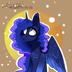 Size: 500x500 | Tagged: safe, artist:strejette, imported from derpibooru, princess luna, alicorn, pony, abstract background, female, horn, looking up, solo, wings