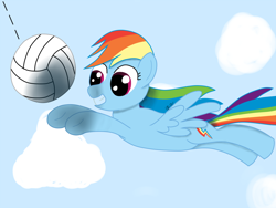 Size: 1000x750 | Tagged: safe, artist:chromadancer, imported from derpibooru, rainbow dash, female, flying, solo, volleyball