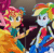 Size: 409x398 | Tagged: safe, imported from derpibooru, screencap, gloriosa daisy, rainbow dash, sunset shimmer, equestria girls, legend of everfree, animated, clothes, cropped, cute, dress, female, gif, high five