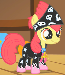 Size: 360x414 | Tagged: safe, imported from derpibooru, screencap, apple bloom, pony, the show stoppers, bandana, clothes, cropped, female, outfit catalog, show stopper outfits, solo