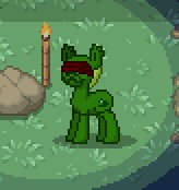 Size: 164x174 | Tagged: safe, imported from derpibooru, oc, oc only, frog, pony, pony town, grass, halloween, night, pixel art, rock, solo, torch