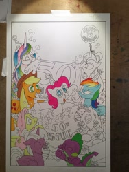 Size: 1536x2048 | Tagged: safe, artist:andypriceart, imported from derpibooru, applejack, fluttershy, pinkie pie, princess celestia, princess luna, rainbow dash, rarity, spike, twilight sparkle, alicorn, pony, mane seven, mane six, traditional art, twilight sparkle (alicorn), wip