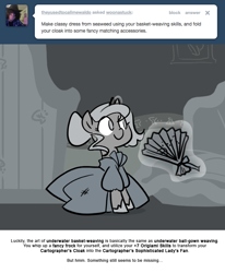 Size: 666x809 | Tagged: safe, artist:egophiliac, imported from derpibooru, princess luna, moonstuck, cartographer's sophisticated lady's fan, clothes, dress, female, filly, monochrome, solo, underwater, woona, younger