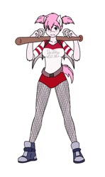 Size: 734x1240 | Tagged: safe, artist:linedraweer, imported from derpibooru, oc, oc only, oc:sweet cheeks, anthro, bat pony, plantigrade anthro, vampony, anthro oc, baseball bat, halloween, harley quinn, solo, suicide squad