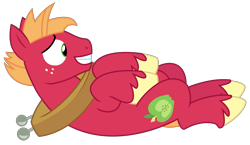 Size: 2556x1481 | Tagged: safe, artist:sketchmcreations, imported from derpibooru, big macintosh, earth pony, pony, where the apple lies, male, on back, sheepish grin, simple background, smiling, solo, stallion, teenage big macintosh, transparent background, vector