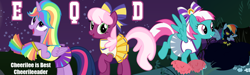 Size: 1162x349 | Tagged: safe, artist:cheezedoodle96, artist:dashiesparkle, artist:dragonchaser123, imported from derpibooru, cheerilee, rainbow dash, spring step, sunlight spring, twilight sparkle, alicorn, pony, equestria daily, banner, cheerileeder, cheerleader, cheerleader sparkle, clothes, halloween, nightmare night, pom pom, shadowbolts costume, twilight sparkle (alicorn)