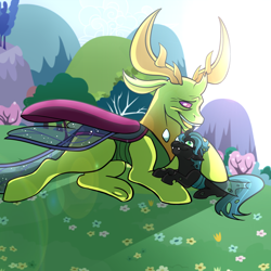 Size: 1280x1280 | Tagged: safe, artist:angelamyrose, imported from derpibooru, thorax, oc, changedling, changeling, to where and back again, changeling oc, king thorax, offspring, parent:queen chrysalis