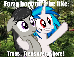 Size: 2000x1553 | Tagged: safe, artist:thatsgrotesque, imported from derpibooru, dj pon-3, octavia melody, vinyl scratch, forza horizon 3, meme, obligatory pony, text