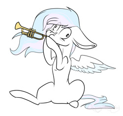 Size: 987x930 | Tagged: safe, artist:daringpineaple, artist:daringpineapple, imported from derpibooru, oc, oc only, pony, derp, musical instrument, solo, trumpet