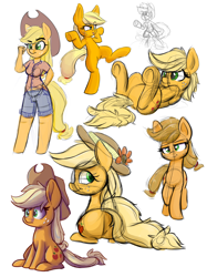 Size: 1280x1707 | Tagged: safe, artist:heir-of-rick, imported from derpibooru, applejack, anthro, earth pony, pony, unguligrade anthro, anthro with ponies, applebutt, butt, cute, hat, jackabetes, on back, plot, prone, silly, silly pony, sketch, sun hat, who's a silly pony