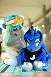 Size: 800x1200 | Tagged: safe, artist:hutouluosha, artist:rainbow scratch, artist:yukandasama, imported from derpibooru, princess celestia, princess luna, human, fursuit, irl, irl human, photo, rainbow scratch(coser), yukandasama(coser)