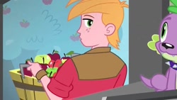 Size: 1280x720 | Tagged: safe, imported from derpibooru, screencap, big macintosh, spike, dog, equestria girls, apple, food, male, spike the dog