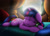 Size: 1200x865 | Tagged: safe, artist:made-in-donuts, imported from derpibooru, twilight sparkle, oc, oc:verdant range, earth pony, pony, unicorn, bed, c:, canon x oc, cuddling, curtains, cute, eyes closed, floppy ears, giant pony, giant/tiny, macro, micro, prone, shipping, smiling, snuggling, tiny, tiny ponies, tree, twiabetes, window
