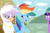 Size: 1024x683 | Tagged: safe, artist:konfettimayhem, imported from derpibooru, gilda, rainbow dash, twilight sparkle, griffon, pony, blushing, duo, female, gildash, interspecies, lesbian, shipping