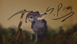 Size: 1024x600 | Tagged: safe, artist:speedpaintthegod, imported from derpibooru, oc, oc only, oc:speedpaint, clothes, costume, fog, grim reaper, halloween, levitation, magic, mask, mist, nightmare night, nightmare night costume, scythe, solo, telekinesis, watermark