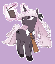 Size: 412x480 | Tagged: safe, artist:牛【仕事募集中】, imported from derpibooru, oc, oc only, pony, unicorn, danganronpa, female, glowing horn, horn, kyoko kirigiri, kyouko kirigiri, magic, magic aura, mare, notebook, pixiv, ponified, simple background, solo