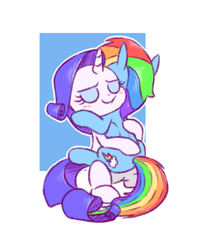 Size: 689x864 | Tagged: safe, artist:raridashdoodles, imported from derpibooru, rainbow dash, rarity, pegasus, pony, unicorn, blushing, eyes closed, female, hug, lesbian, raridash, shipping, smiling