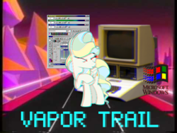 Size: 480x360 | Tagged: safe, imported from derpibooru, vapor trail, pegasus, pony, top bolt, aesthetics, computer, eyes closed, female, mare, microsoft, microsoft windows, raised hoof, road, show accurate, sneezing, solo, vaporwave, windows