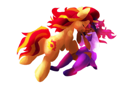 Size: 1024x717 | Tagged: safe, artist:shellielle, deleted from derpibooru, imported from derpibooru, sci-twi, sunset shimmer, twilight sparkle, human, pony, cuddling, cute, dark skin, female, human and pony, human coloration, human on pony action, human with pony, interspecies, lesbian, scitwishimmer, shipping, simple background, smiling, snuggling, spirited away, sunsetsparkle, transparent background