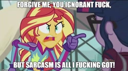 Size: 888x499 | Tagged: safe, edit, edited screencap, imported from derpibooru, screencap, sci-twi, sunset shimmer, twilight sparkle, equestria girls, angry, exploitable meme, grand theft auto, gta v, image macro, meme, michael de santa, michael townley, sunset yells at twilight, vulgar