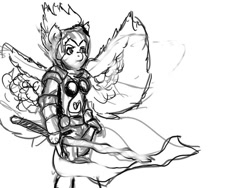 Size: 720x540 | Tagged: safe, imported from derpibooru, spitfire, aurelia, boros legion, crossover, grayscale, magic the gathering, monochrome, parody, ravnica, simple background, sketch, white background