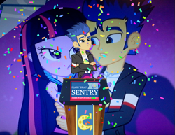 Size: 839x648 | Tagged: safe, imported from derpibooru, flash sentry, twilight sparkle, equestria girls, rainbow rocks, big bad brad, brad, confetti, exploitable meme, flashlight, implications, make america great again, make x great again, male, meme, president, shipping, speech, straight, waifu, waifu thief