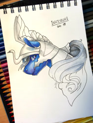 Size: 3024x4032 | Tagged: safe, artist:dragonademetal, imported from derpibooru, oc, oc only, oc:rain lullaby, armor, solo, traditional art
