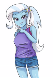 Size: 2362x3472 | Tagged: safe, artist:sumin6301, imported from derpibooru, trixie, equestria girls, clothes, cute, diatrixes, female, lipstick, looking at you, shorts, smiling, solo