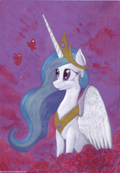 Size: 1744x2524 | Tagged: safe, artist:sanya-mosaica, imported from derpibooru, princess celestia, butterfly, female, solo, traditional art