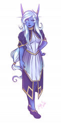 Size: 935x1920 | Tagged: safe, artist:mscootaloo, imported from derpibooru, trixie, anthro, elf, clothes, dress, ear piercing, elf ears, female, lidded eyes, looking at you, nightborne, one eye closed, piercing, simple background, smiling, solo, warcraft, white background, wink, world of warcraft