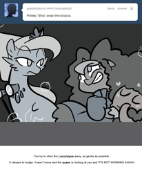 Size: 666x809 | Tagged: safe, artist:egophiliac, imported from derpibooru, princess luna, oc, oc:serenitatis, octopus, sea pony, moonstuck, binoculars, filly, lunoctopus, monochrome, opera glasses, poseidon's peruke, unamused, woona, younger