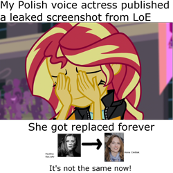 Size: 1280x1280 | Tagged: safe, imported from derpibooru, sunset shimmer, human, equestria girls, friendship games, legend of everfree, anna cieślak, double facepalm, facepalm, female, irl, irl human, paulina raczyło, photo, poland, polish, sad, sunsad shimmer, voice actor